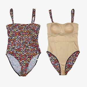 Summersalt Oasis One Piece Swimsuit Women 6 Leopard Navy Colorblock